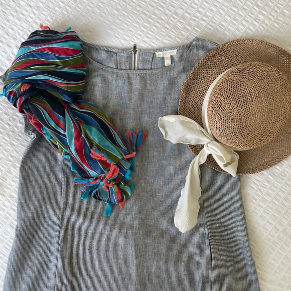 Eileen Fisher Hemp and Organic Cotton ministripe chambray shift Dress S - Picture 2 of 14